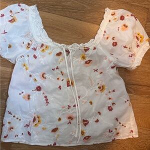 SÉZANE Floral Embroidered White Blouse